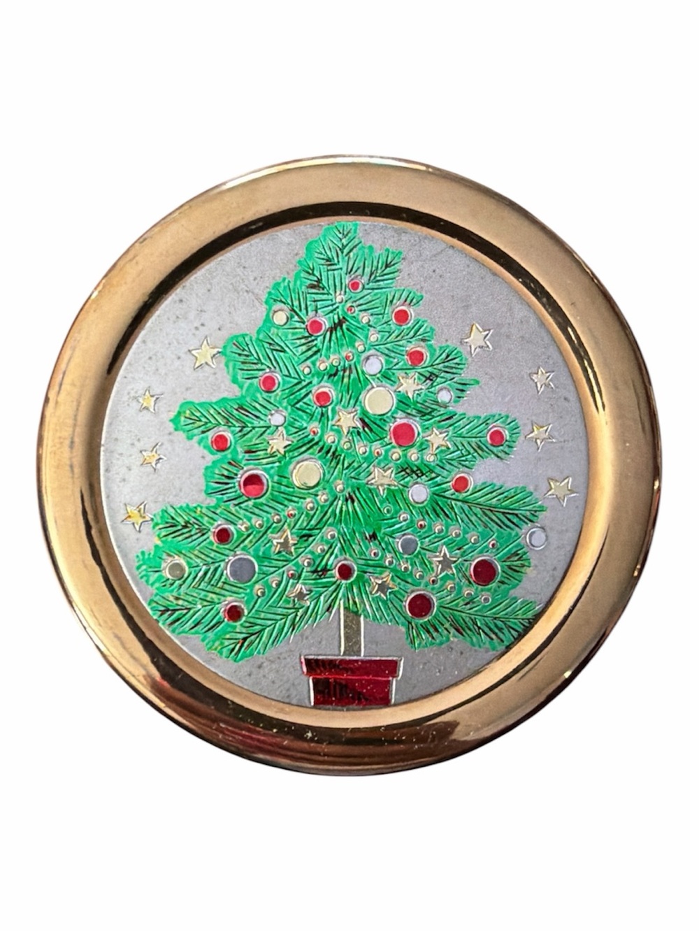 Vintage Himark Chokin Holiday Christmas Tree Trinket Box 24K gold.